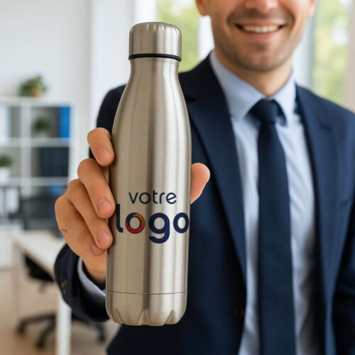 Bouteille isotherme Argent  - Votre logo <br> <strong>  500 ml </strong> – Image 2