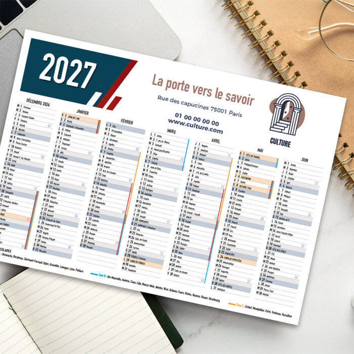 Alternative view of Calendrier horizontal A3 Recto/verso