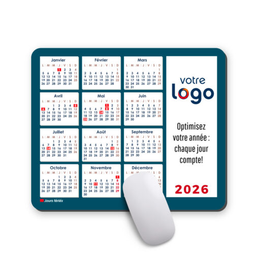 Tapis de souris rectangulaire - Calendrier <br> <strong>  23,4 x 19,1 cm </strong>
