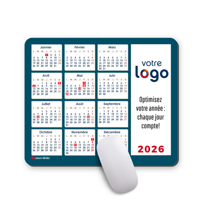 Tapis de souris rectangulaire - Calendrier <br> <strong>  23,4 x 19,1 cm </strong>