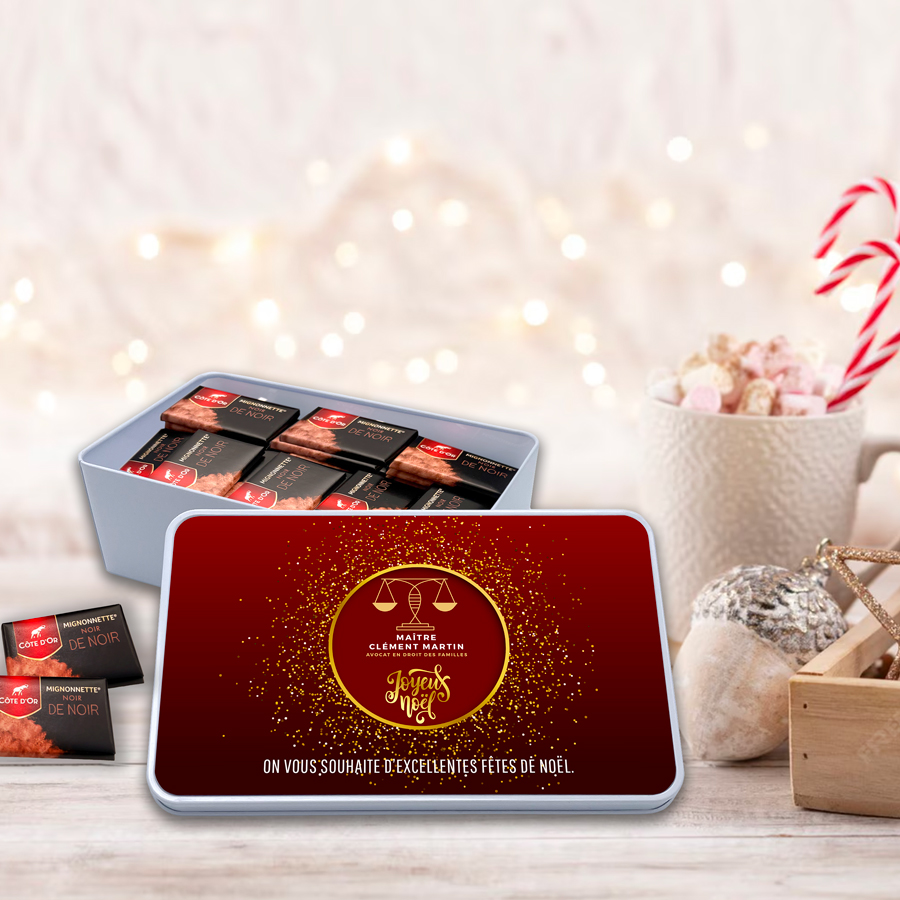 Boîte rectangulaire personnalisée – Joyeux Noël avec logo + chocolats Côte d'Or – Image 2