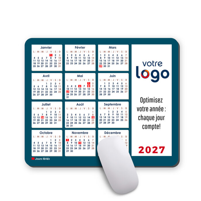 Tapis de souris rectangulaire - Calendrier <br> <strong>  23,4 x 19,1 cm </strong>
